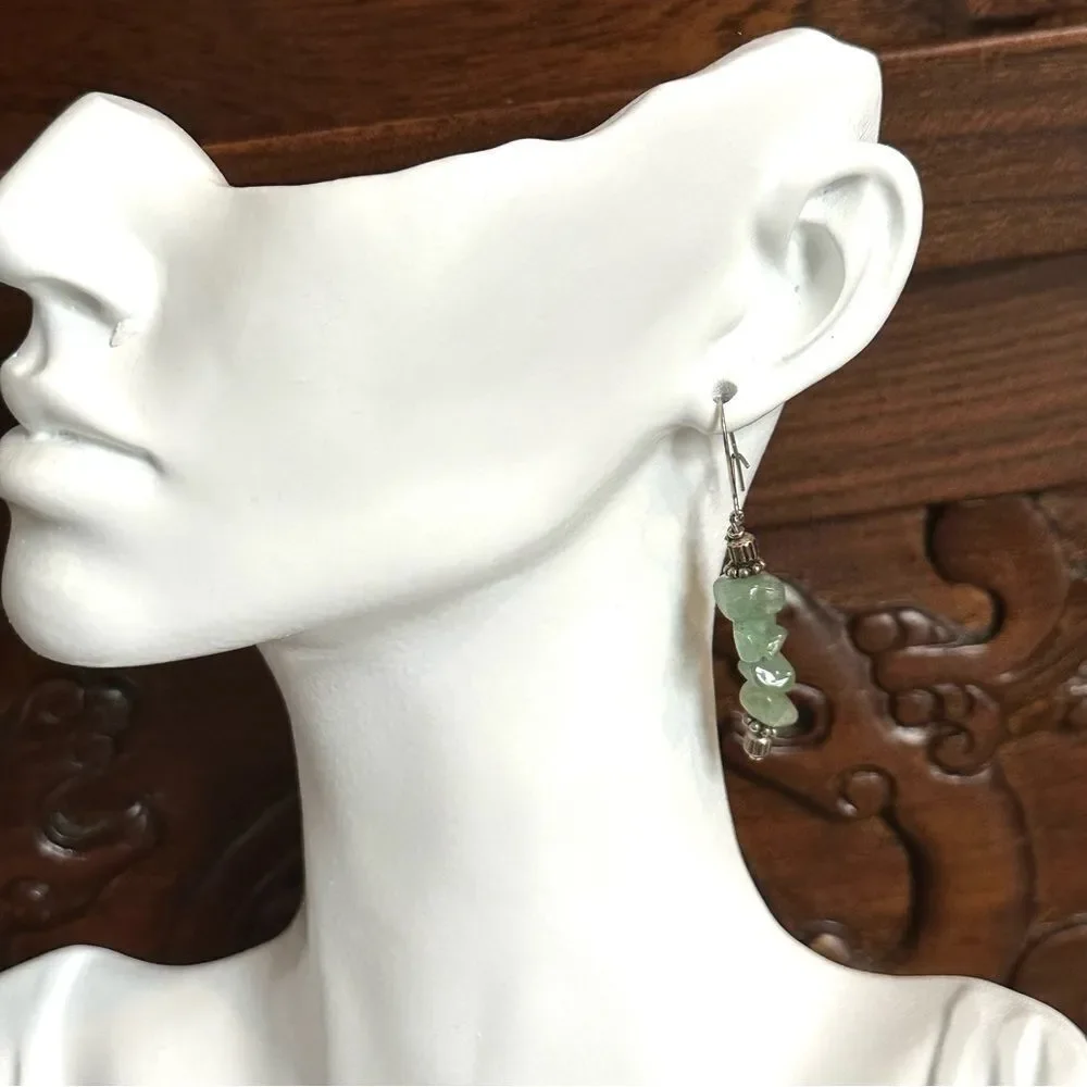 Aventurine silver tone drop earrings